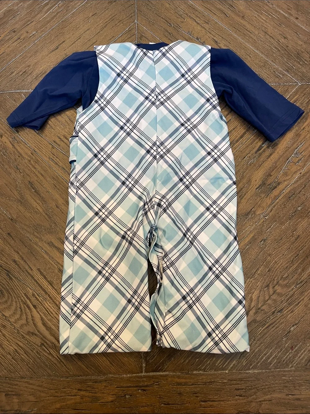Sew Magnolia Plaid Baby Romper with Navy Shirt - 